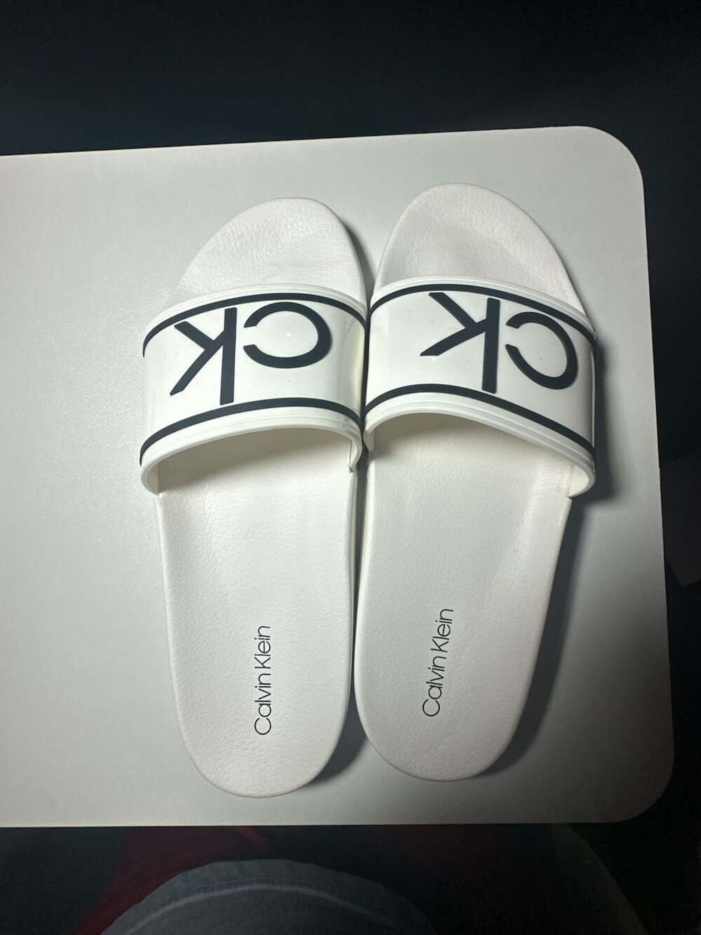 Calvin Klein Austin White Logo Slide Sandals Size US 12 / EUR 46